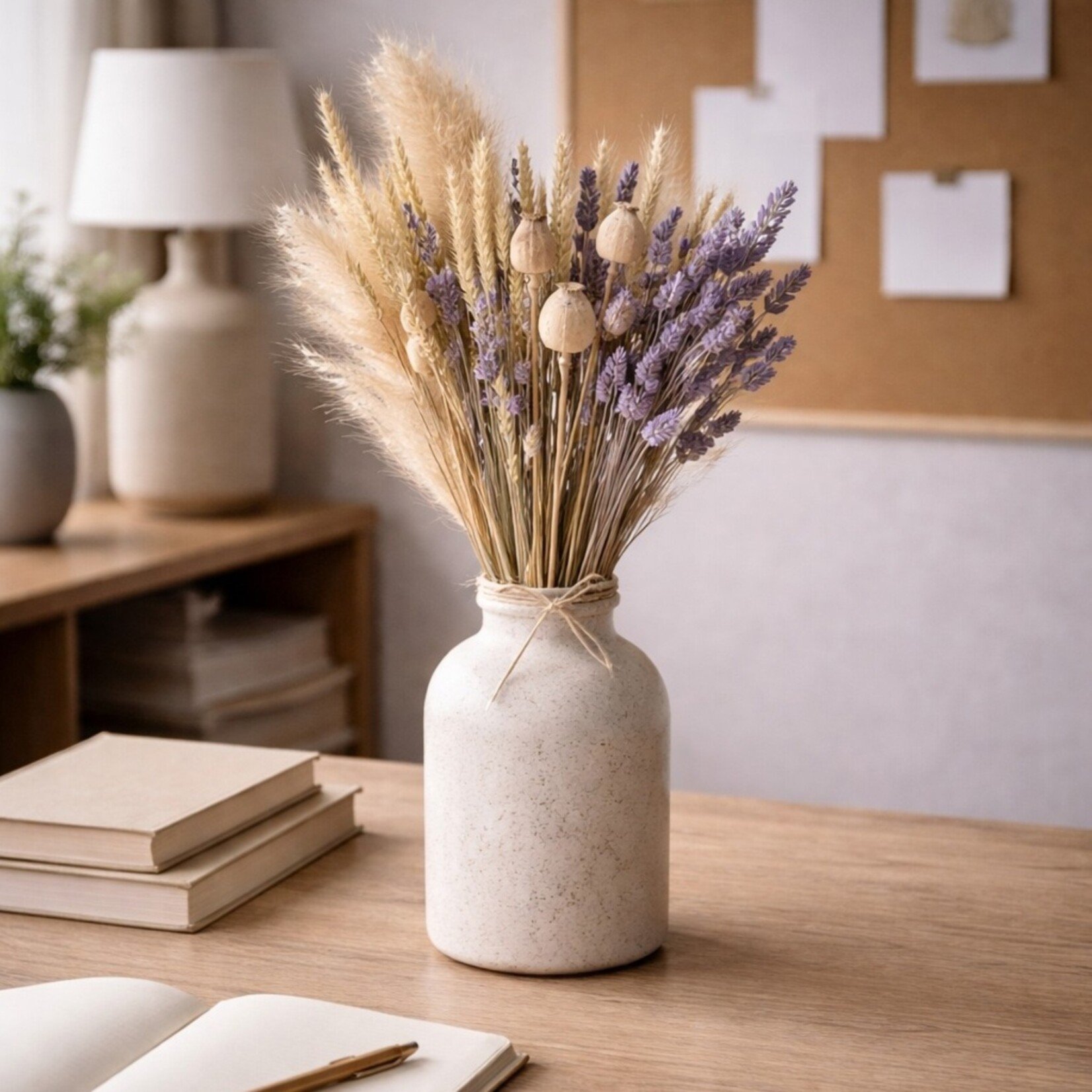 VEX Droogboeket met Pampasgras, Tarwe en Papavers 50-55 cm