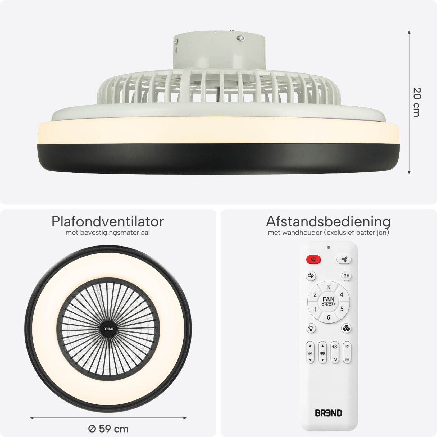 BREND Slimme Plafondlamp met Ventilator - 6 Snelheden – App en Afstandsbediening
