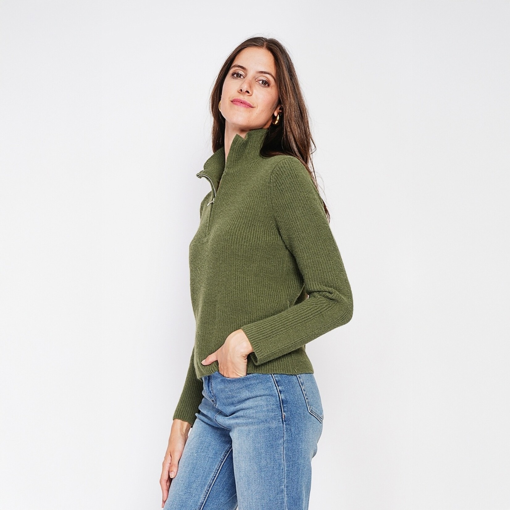 William de Faye William de Faye Half Zip Trui voor Dames - Ribgebreid - Hoge Kraag