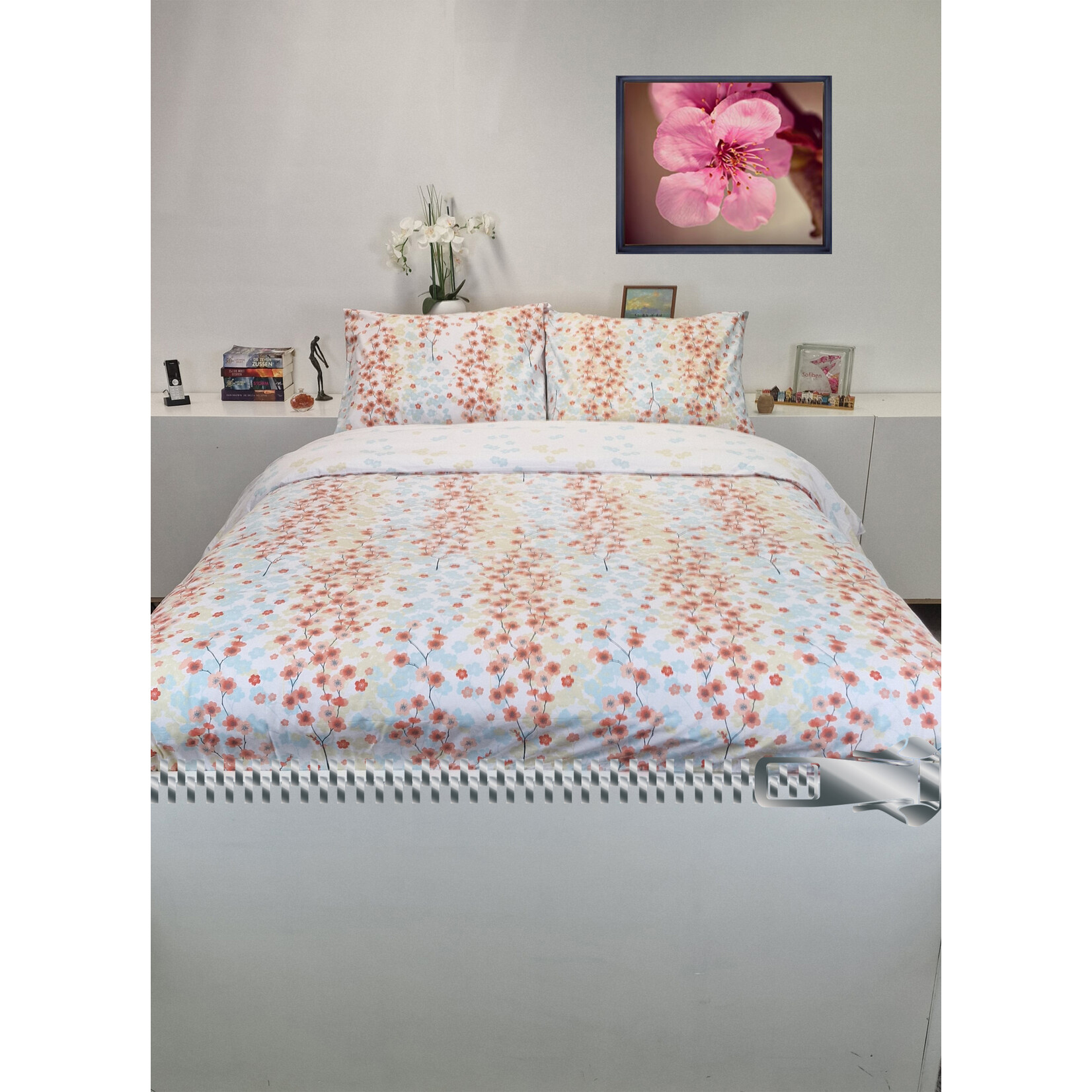 Sofiben Sofiben dekbedovertrek met doorlopende rits Cherry Blossom  katoenmenging , 200x220 met 2 kussenslopen