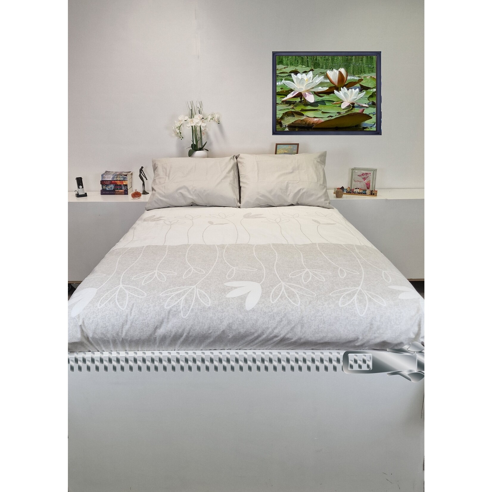 Sofiben dekbedovertrek met rits, Percale katoen, Amy, 200x 200 cm met 2 kussenslopen