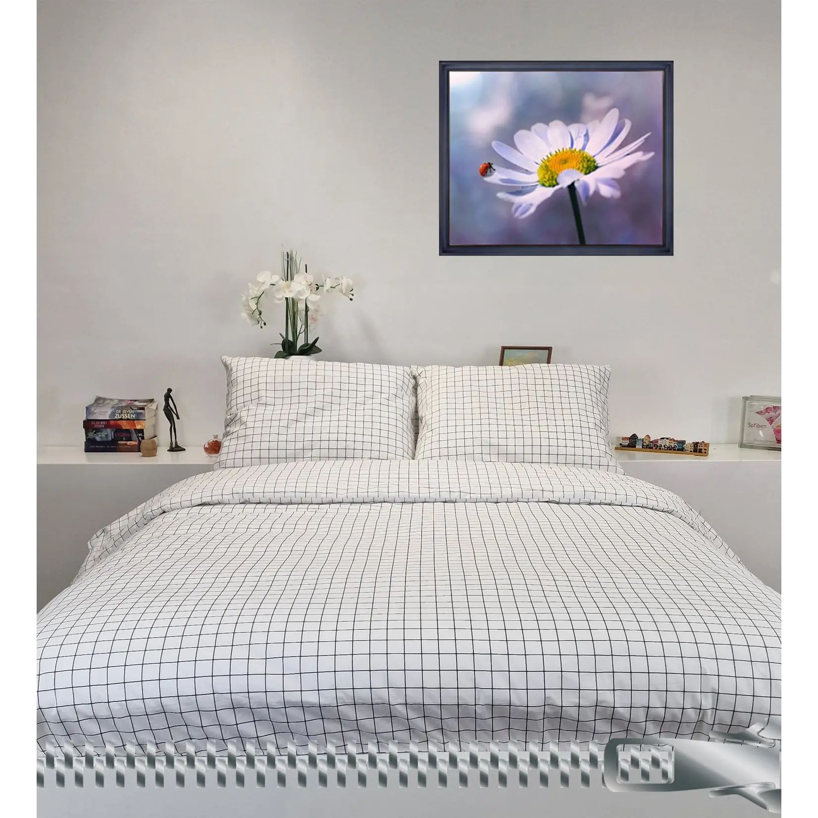 Sofiben dekbedovertrek met doorlopende rits, Percale katoen, dessin Leane 140 x 200 cm met 1 kussensloop