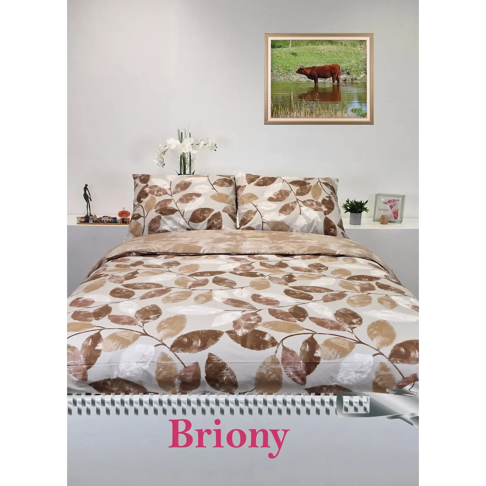 Sofiben dekbedovertrek met doorlopende rits over 3 zijden dessin Briony afm. 140x220 met 1 kussensloop