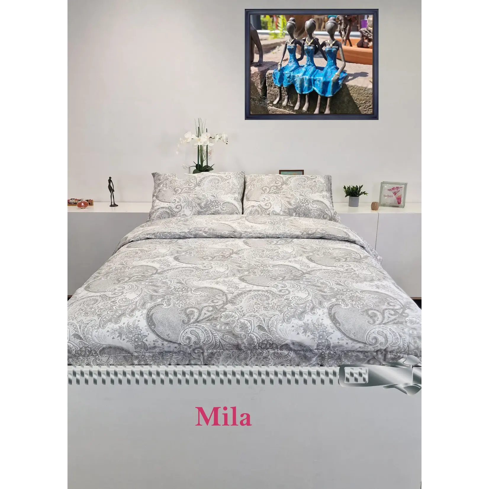 Sofiben dekbedovertrek met rits, dessin Mila , Percale katoen, afm.  200 x 220 cm. . met 2 kussenslopen