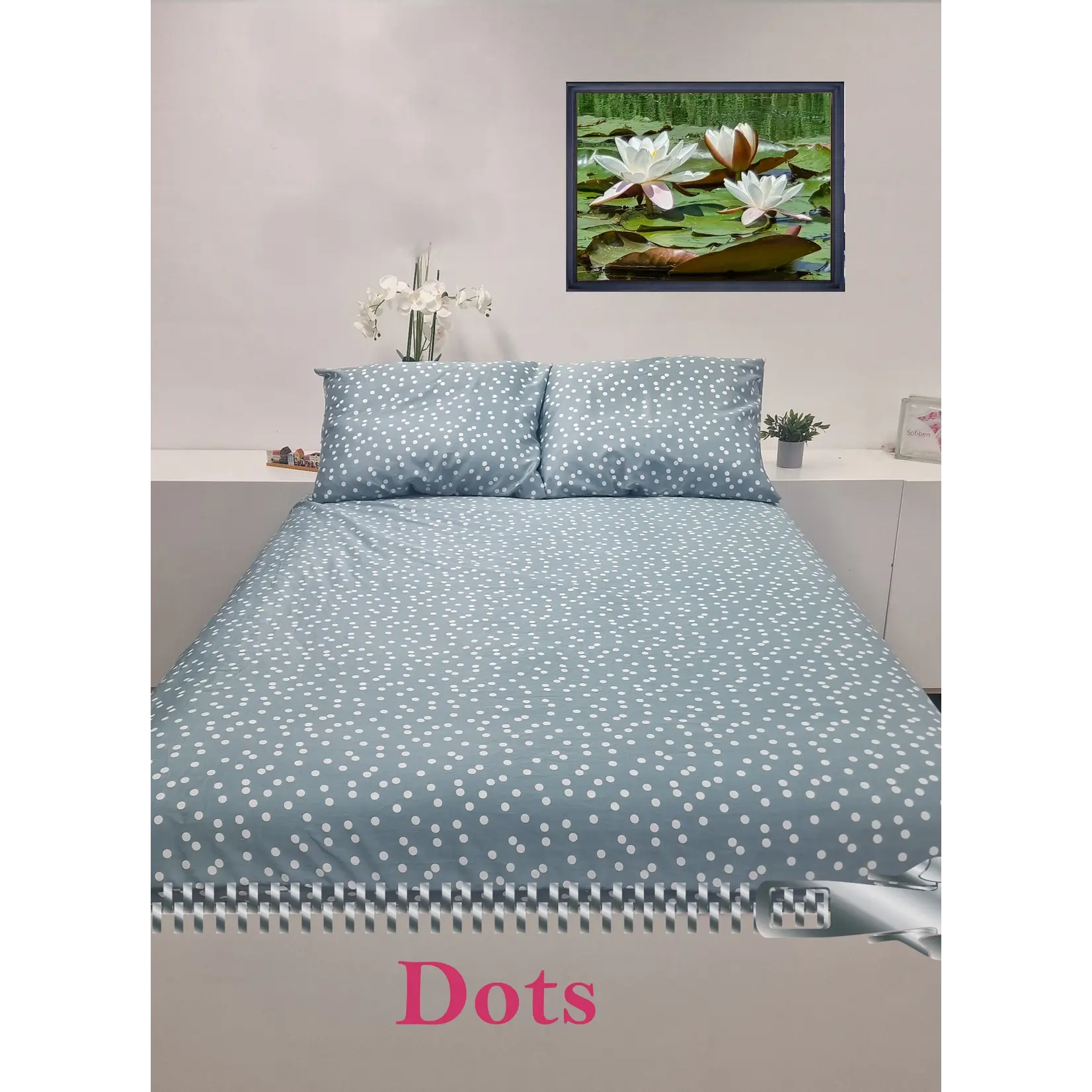 Sofiben dekbedovertrek met rits Polka Dots Petrol,  220TC katoensatijn met 1 kusensloop