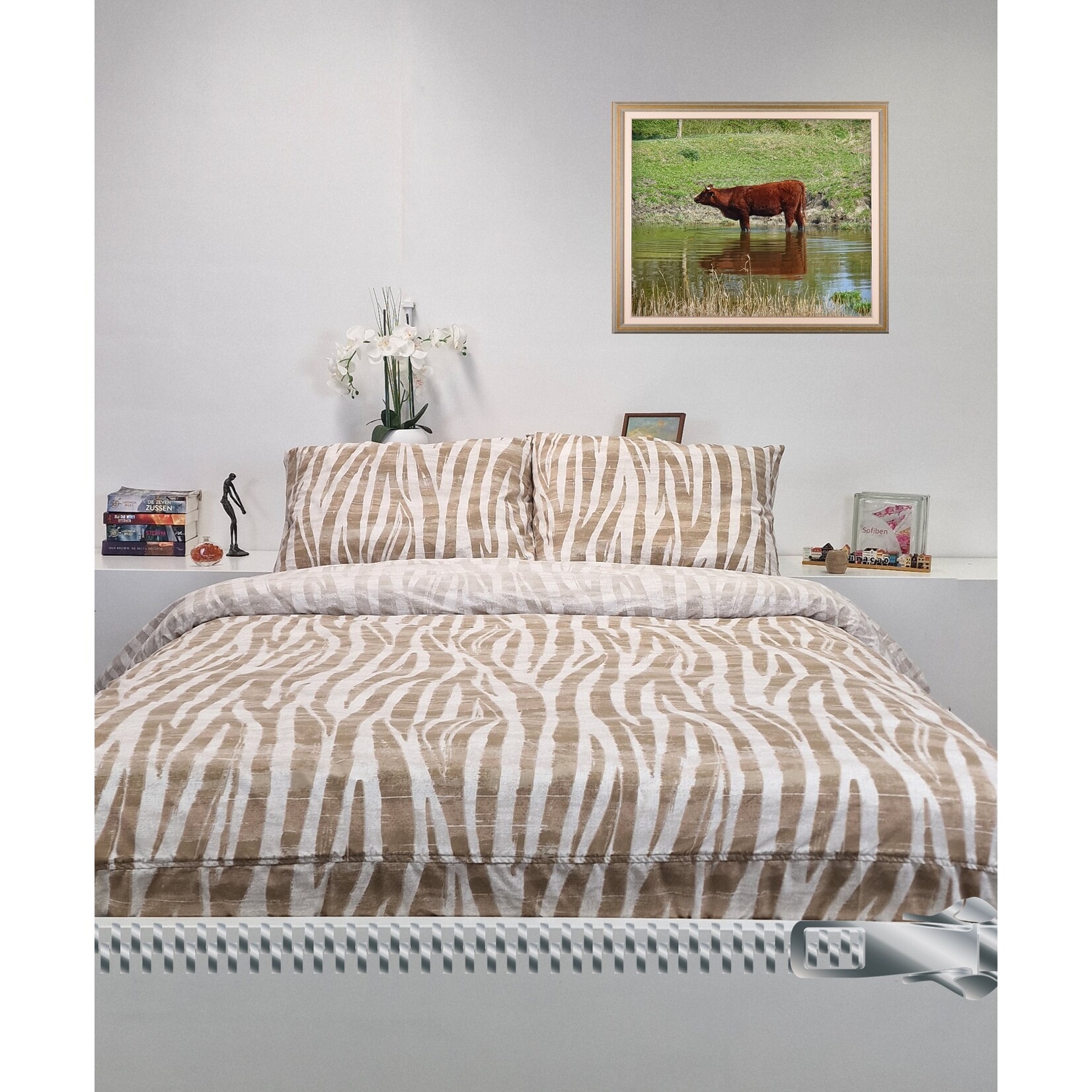 Sofiben dekbedovertrek met rits Safari (1 kleur), 260 x 220 cm, katoenmenging, 2 kussenslopen