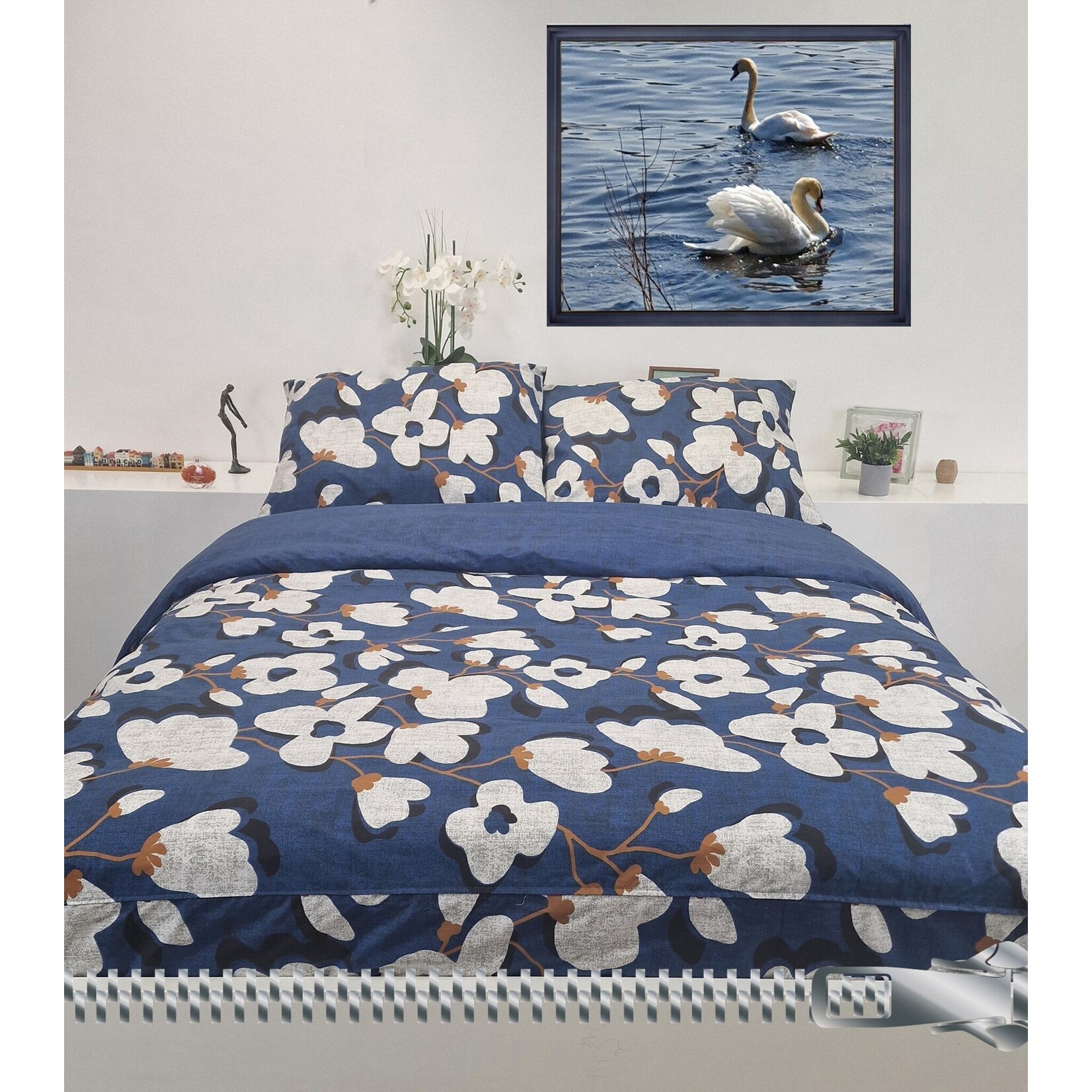 Sofiben dekbedovertrek met doorlopende rits Fleurine (geen instopstrook), afm. 240 x 200 cm, katoenmenging, 2 kussenslopen