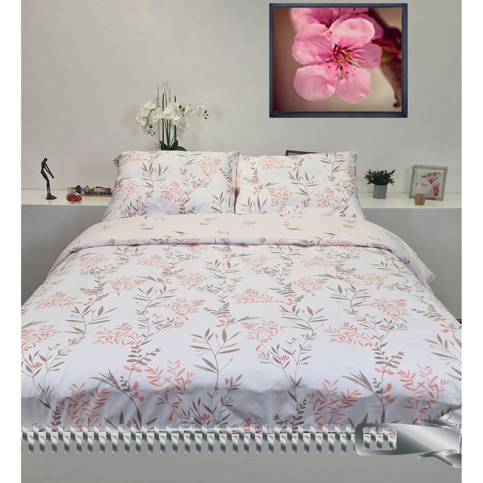 Sofiben dekbedovertrek met rits, dessin Lindsey Pink, 200 x 200, katoenmenging met 2 kussenslopen