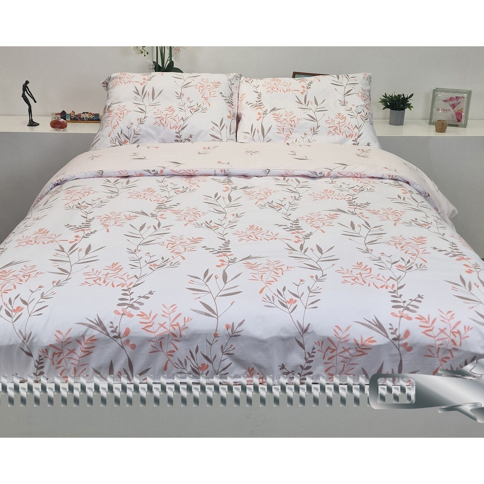 Sofiben dekbedovertrek met rits, dessin Lindsey Pink, 200 x 200, katoenmenging met 2 kussenslopen