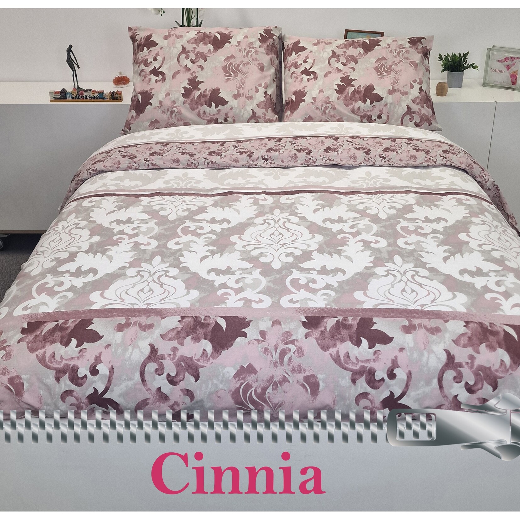 Sofiben dekbedovertrek met doorlopende rits, dessin Cinnia, 140 x 200 cm, Percale katoen met 1 kussensloop