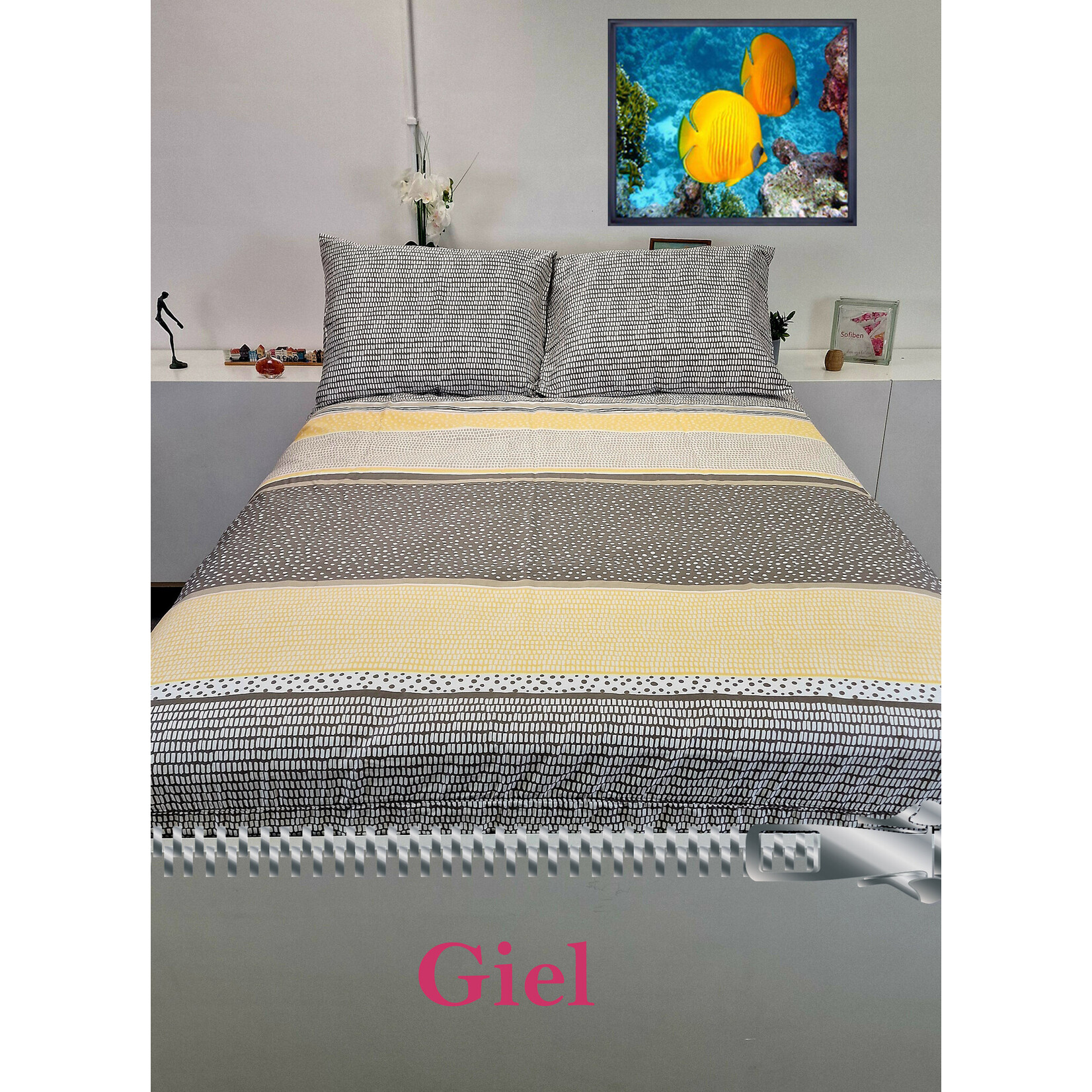 Sofiben Sofiben dekbedovertrek met doorlopende rits,  dessin Giel, afm 140 x 220 met 1 kussensloop