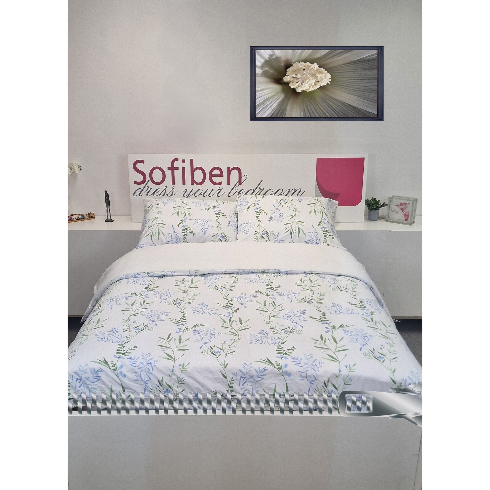 Sofiben dekbedovertrek met rits, dessin Lindsey Blue, 240 x 220, katoenmenging met 2 kussenslopen
