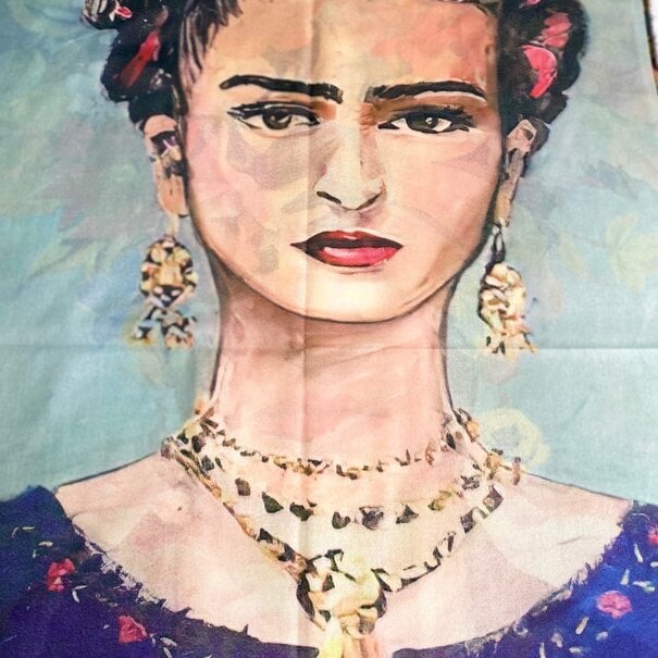 Sjaal schilderij met Frida Kahlo van dikker materiaal met 2 kanten print