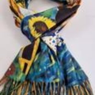 Sjaal schilderij Gustav Klimt de kus met zonnebloemen van dikker materiaal met 2 kanten (1 kant effen)