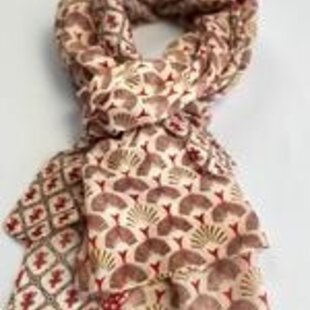 Dames-sjaal vrolijk met print en goud 50% katoen en 50 viscose