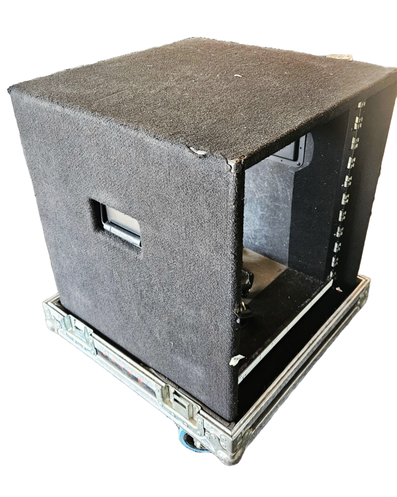 Flightcase stolp incl rack 12 he  60 x 60.x 80 h gestoffeerd OCC.