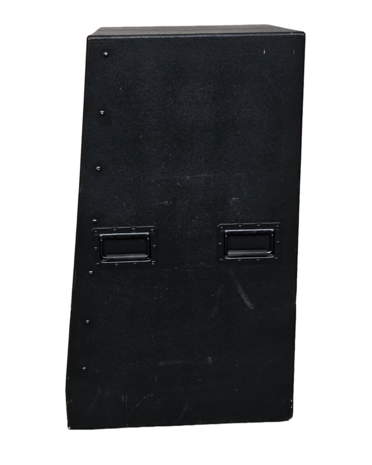 19 inch rack hout zwart  met schuine voorkant 20 he  onderzijde 60 x 51 bovenzijde 51 x 50 OCC.