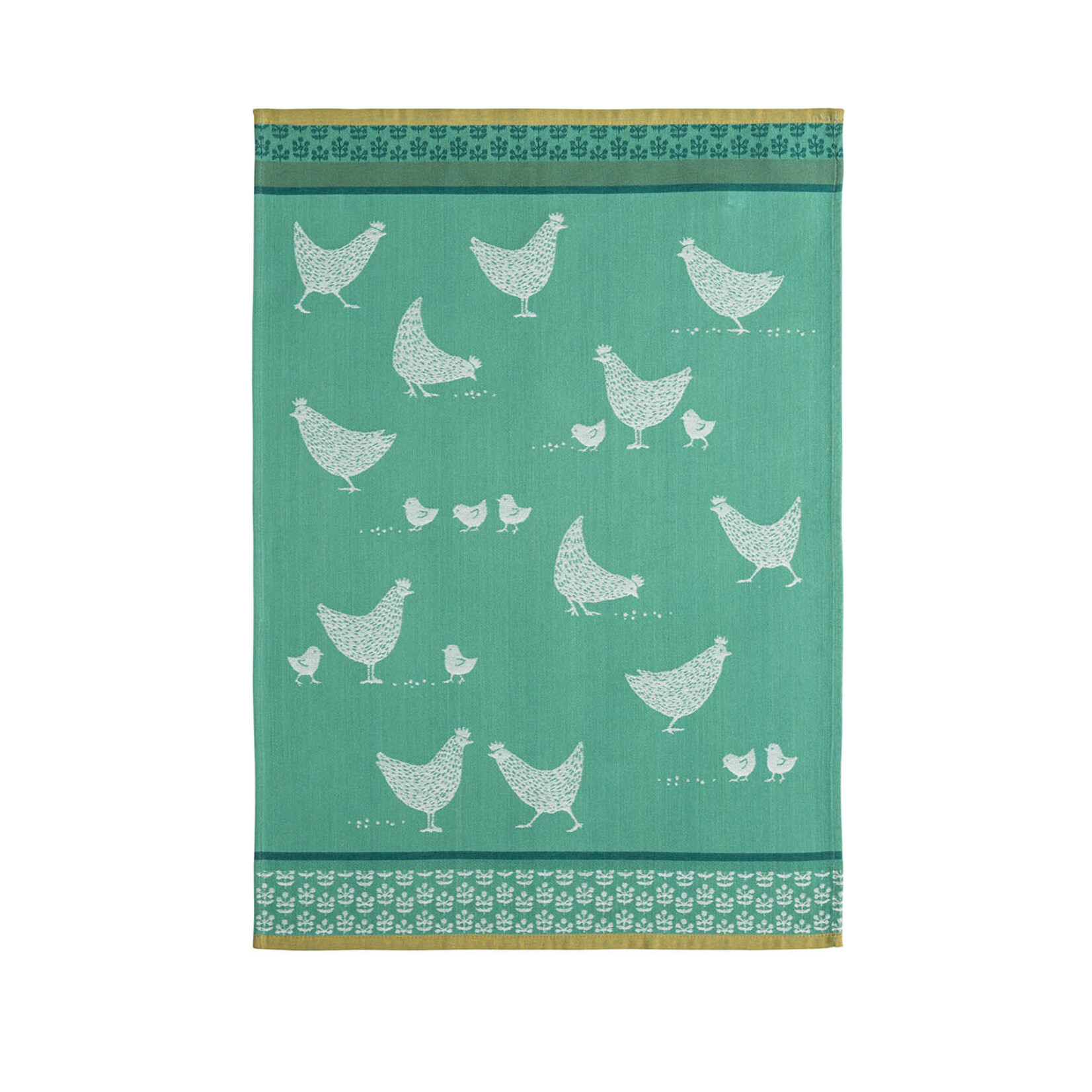 Coucke Linge imprimé POULETTES VERT TORCHON50x 75 cm