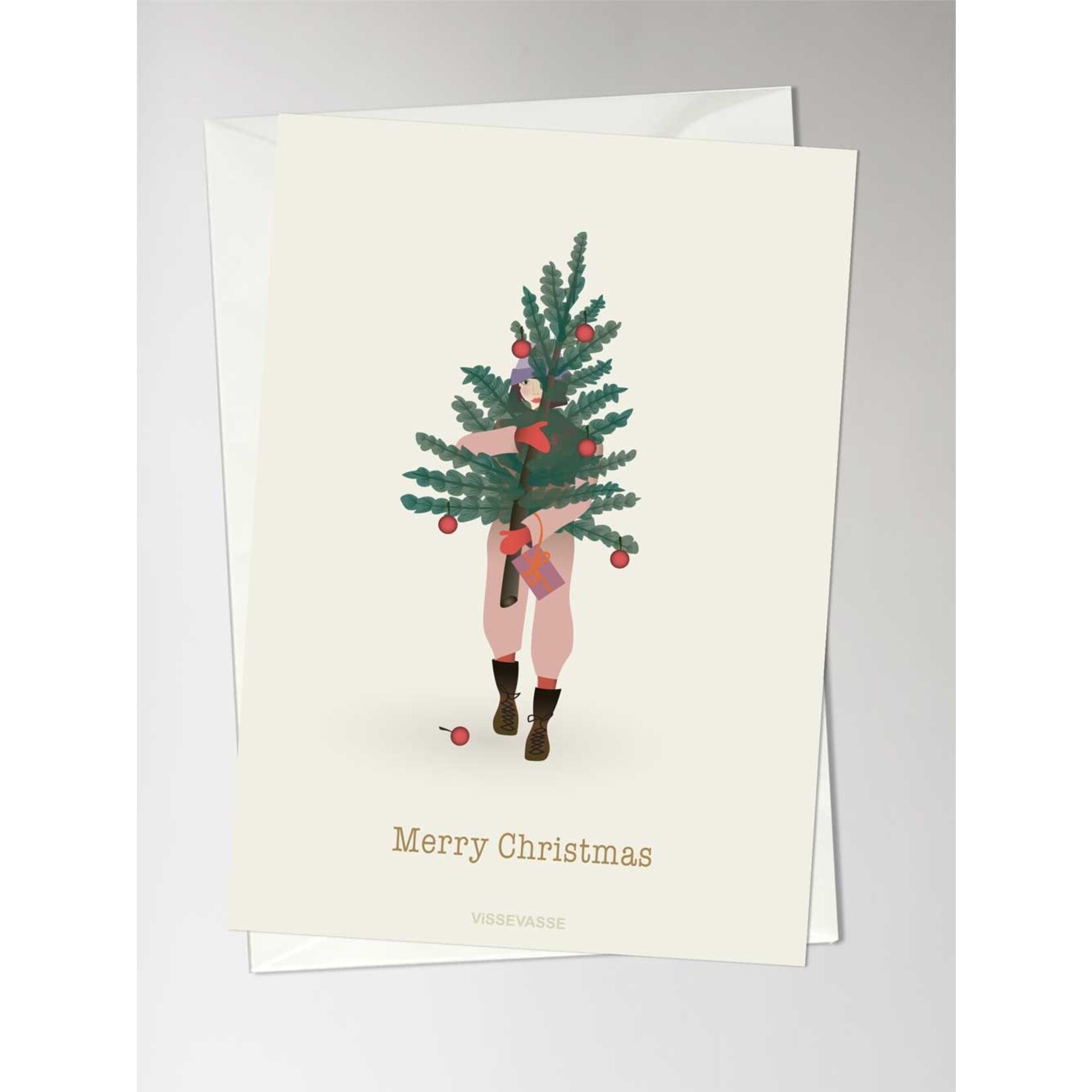 Vissevasse Carte Merry Christmas tree&girl - A6