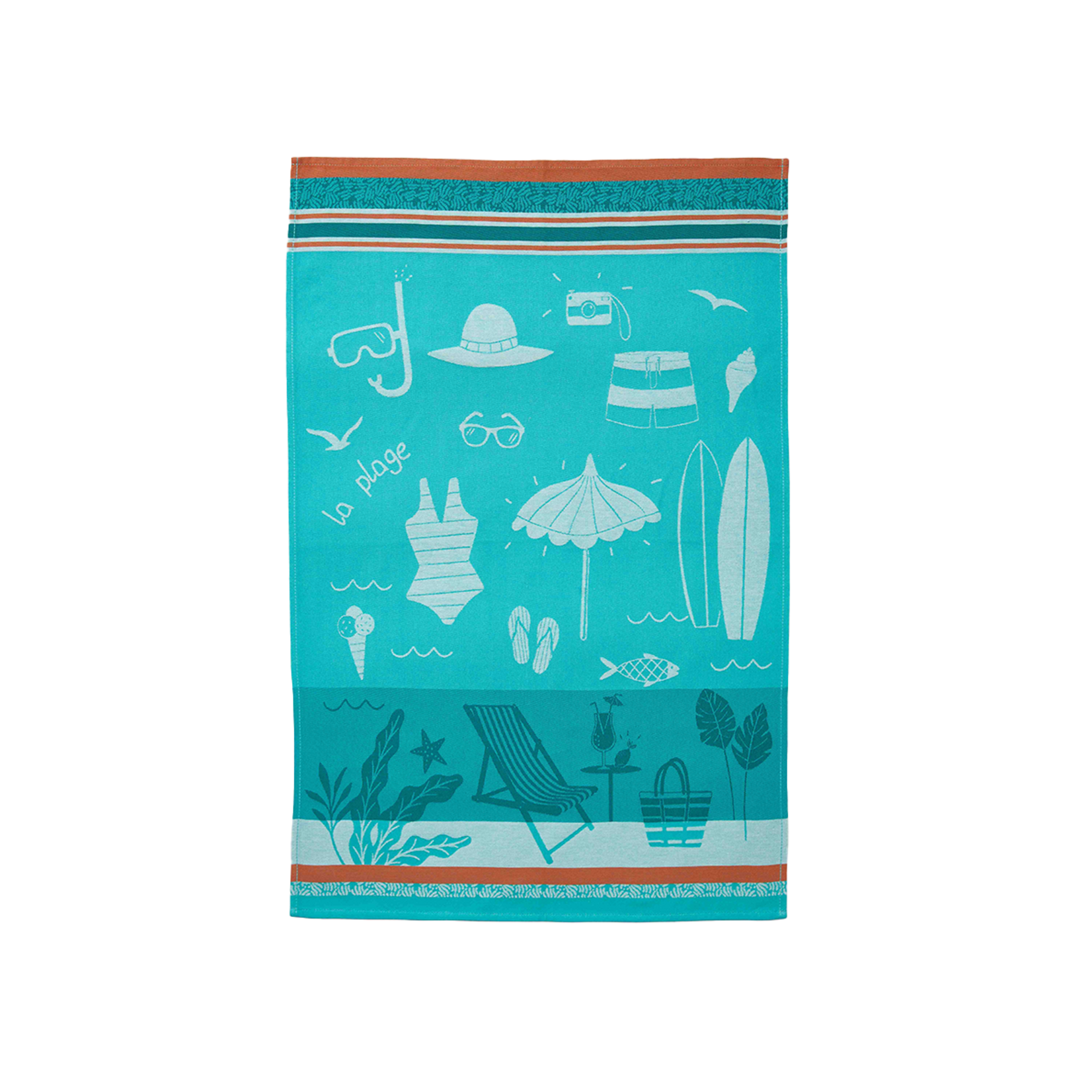Coucke Linge jacquard A LA PLAGE TURQUOISE  50x 75 cm