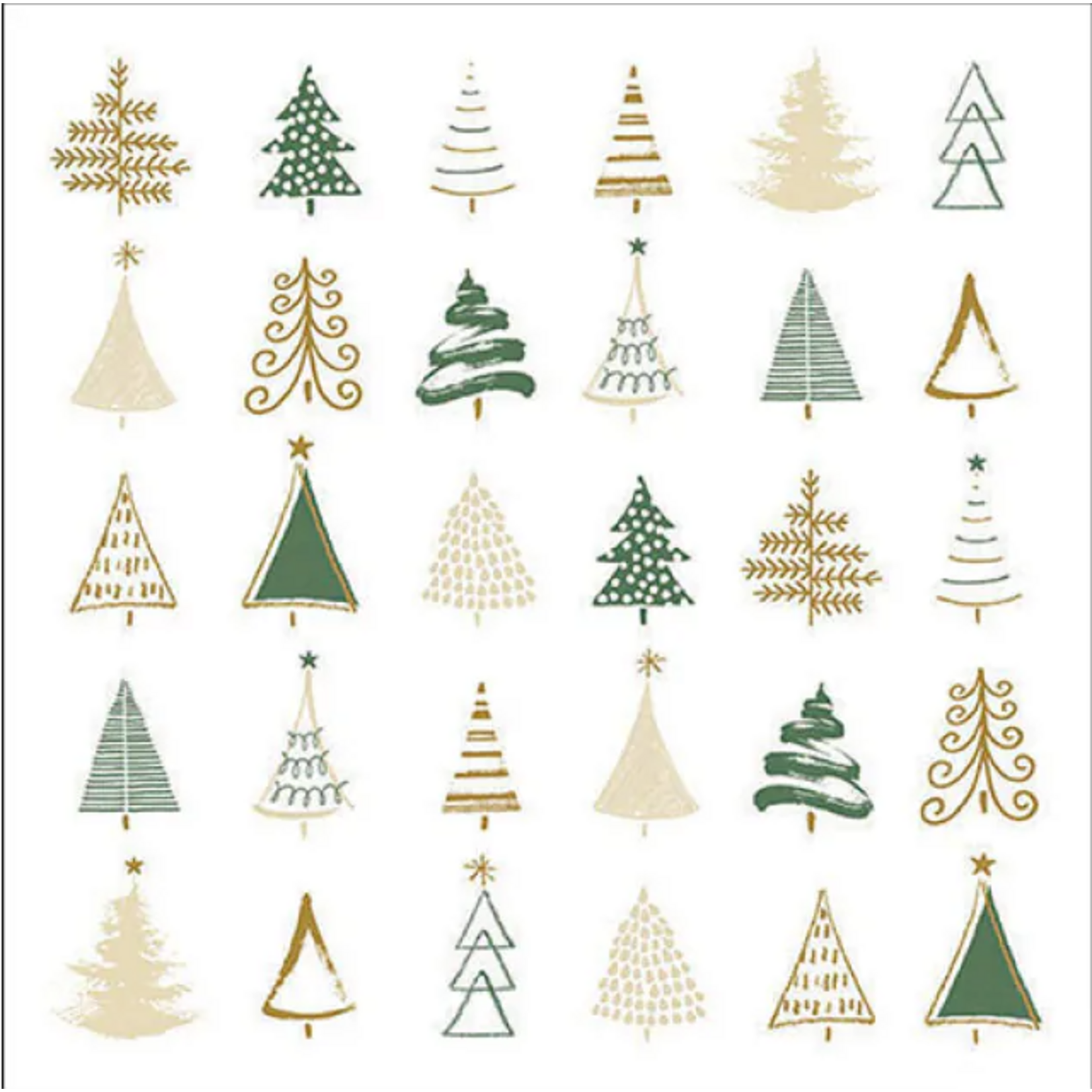 Ambiente Serviette en papier CHRISTMAS TREE DOODLES GREEN 33 x 33 cm