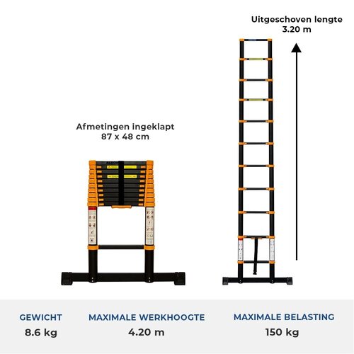 Teleskopleiter 3,2 Meter - Schwarz Teleskopleiter 3,2 Meter - Schwarz