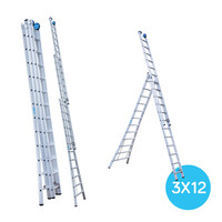 Eurostairs Eurostairs Reformleiter dreiteilig gebogen 3 x 12 Sprossen + Giebelsprossen