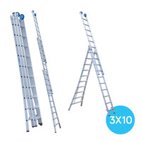 Eurostairs Eurostairs Reformleiter dreiteilig gebogen 3 x 10 Sprossen + Giebelsprossen