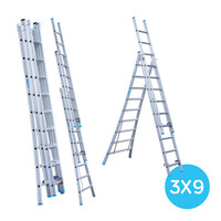Eurostairs Eurostairs Reformleiter dreiteilig gebogen 3 x 9 Sprossen