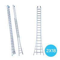 Eurostairs Stehende Eurotreppen-Leiter doppelt gebogen 2 x 18 Sprossen + Giebelrollen
