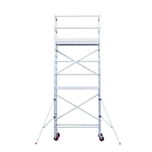 Basis Rollgerüst mit Vario-Frontgeländer 90x190x6,2m Arbeitshöhe + Zusatzboden Euroscaffold Basis Rollgerüst mit Vario-Frontgeländer 90x190x6,2m Arbeitshöhe + Zusatzboden