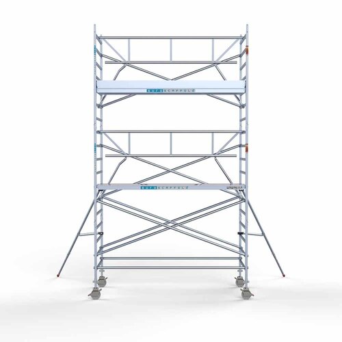 Euroscaffold Rollgerüst komplett mit einfachem Frontgeländer 135 x 305 x 6,2 m mit leichter Plattform