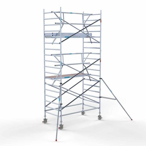 Euroscaffold Rollgerüst komplett mit einfachem Frontgeländer 135 x 250 x 6,2 m mit leichter Plattform