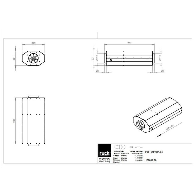 Ruck Geïsoleerde buisventilator met EC motor 3255 m3/h – EMI 355 EC 01