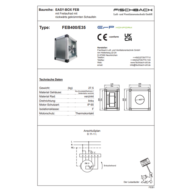 Fischbach Fischbach EASY BOX FEB 400/E 35 afzuigbox | 4200 m3/h