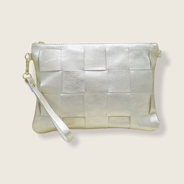 Fique the label TED CLUTCH | GOLD LEATHER