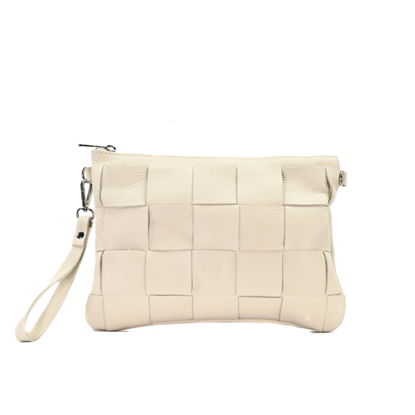 Fique the label TED CLUTCH | CREME LEATHER