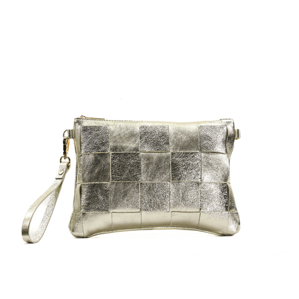 Fique the label TED CLUTCH | GOLD LEATHER