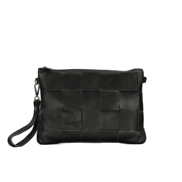 Fique the label TED CLUTCH | BLACK LEATHER