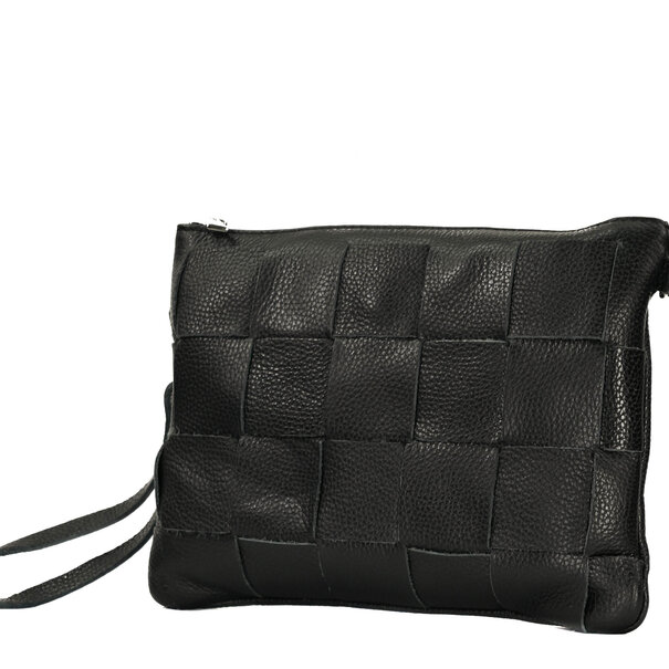 Fique the label TED CLUTCH | BLACK LEATHER