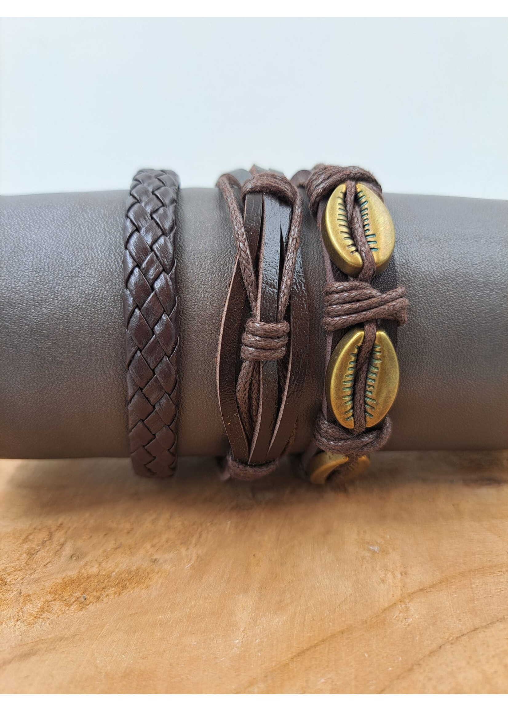Lederen armband beachlife set Bruin