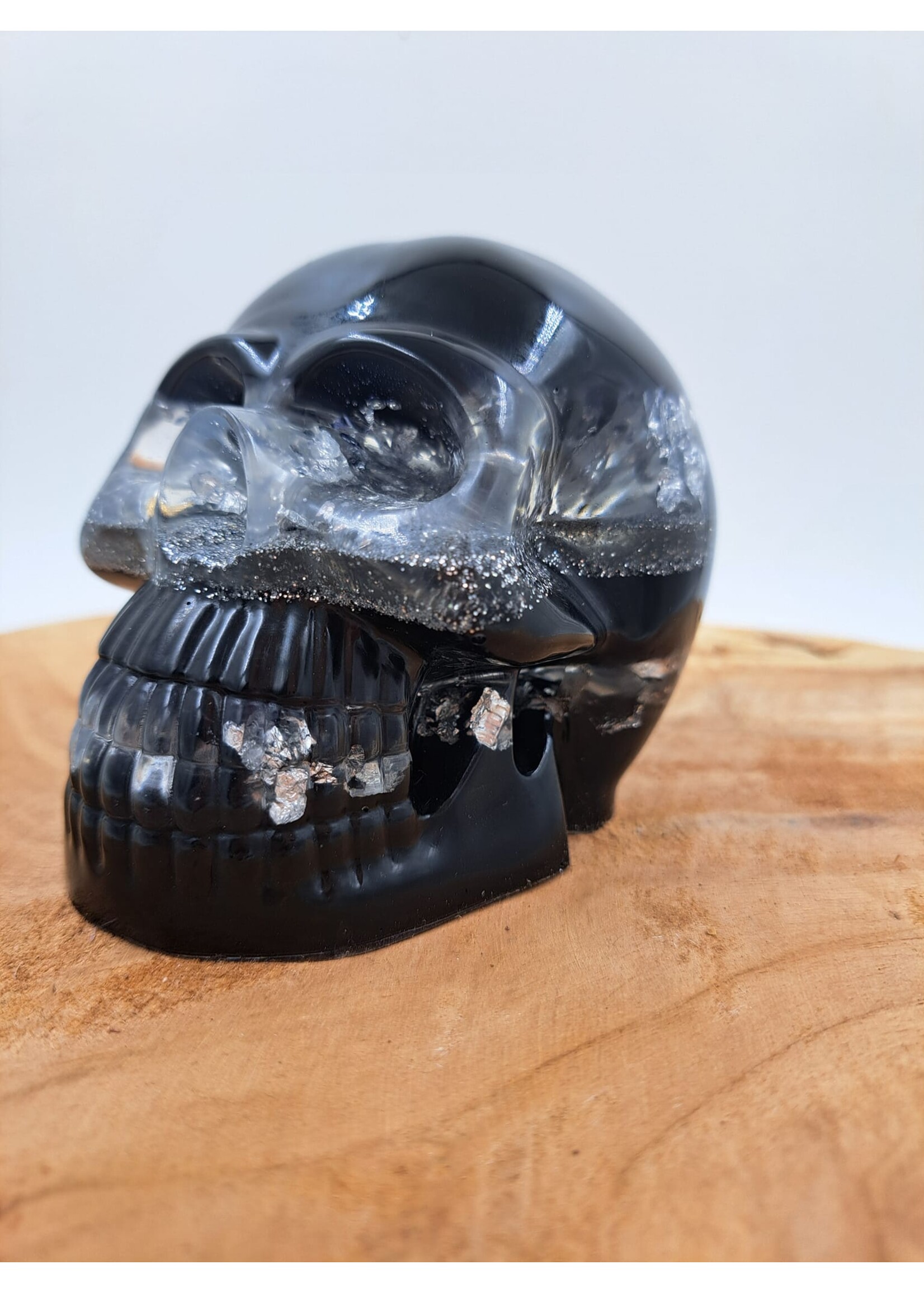 Handgemaakt Zwarte skull met zilver decoratief