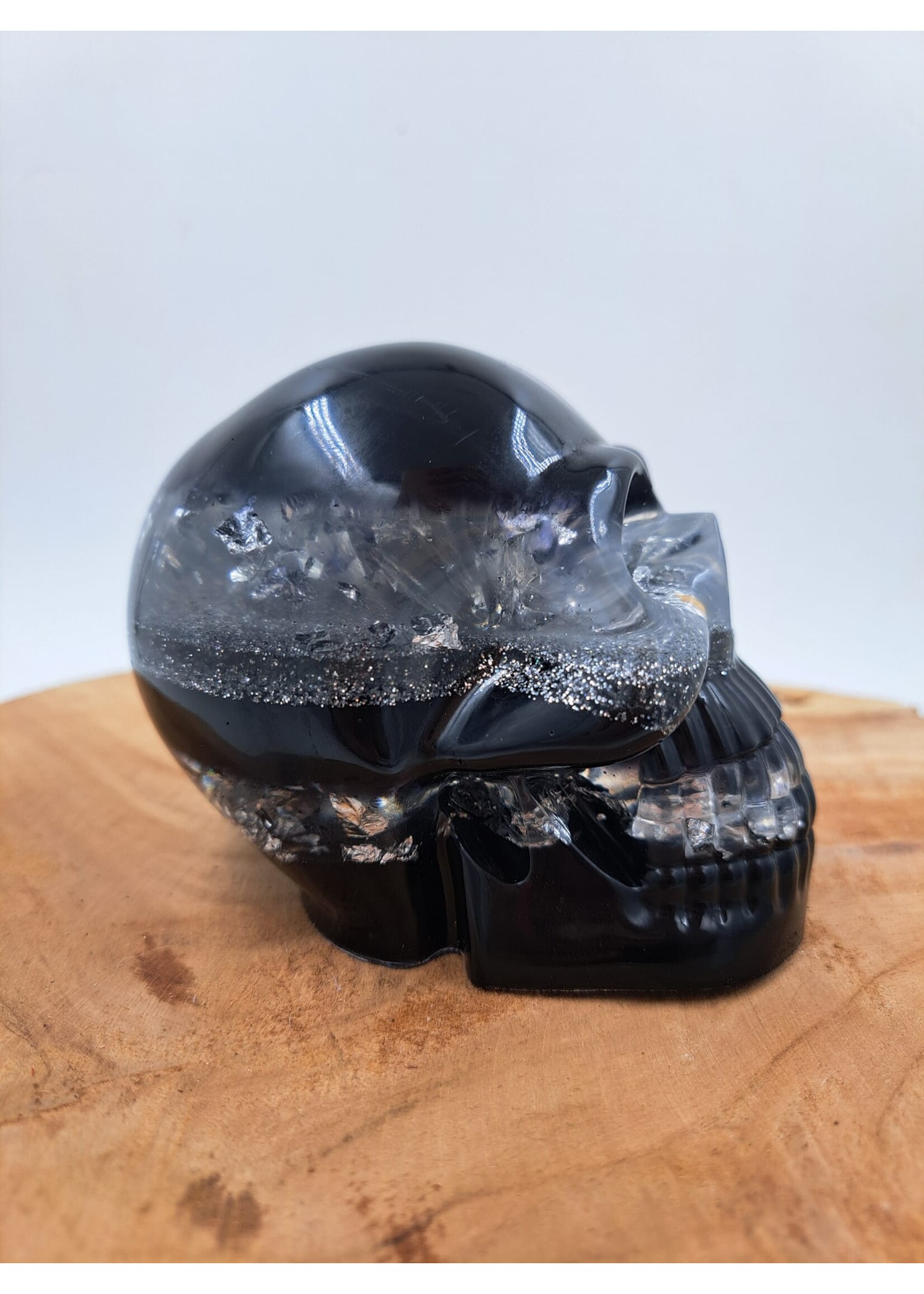 Handgemaakt Zwarte skull met zilver decoratief