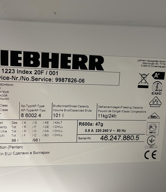 Liebherr G1223 Vriezer Tafelmodel 2015