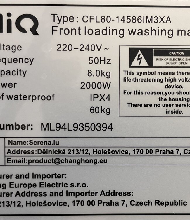 CHiQ  Wasmachine CFL80-14586IM3XA 8 kg