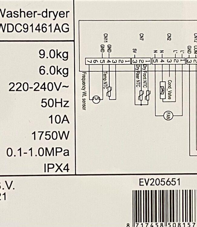 Everglades Pure-Steam Was-droogcombinatie (EVWDC91461AG) 9/6 kg