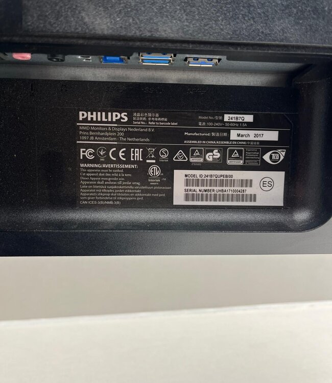 Philips 241B7QPJEB 24 inch Monitor Zwart