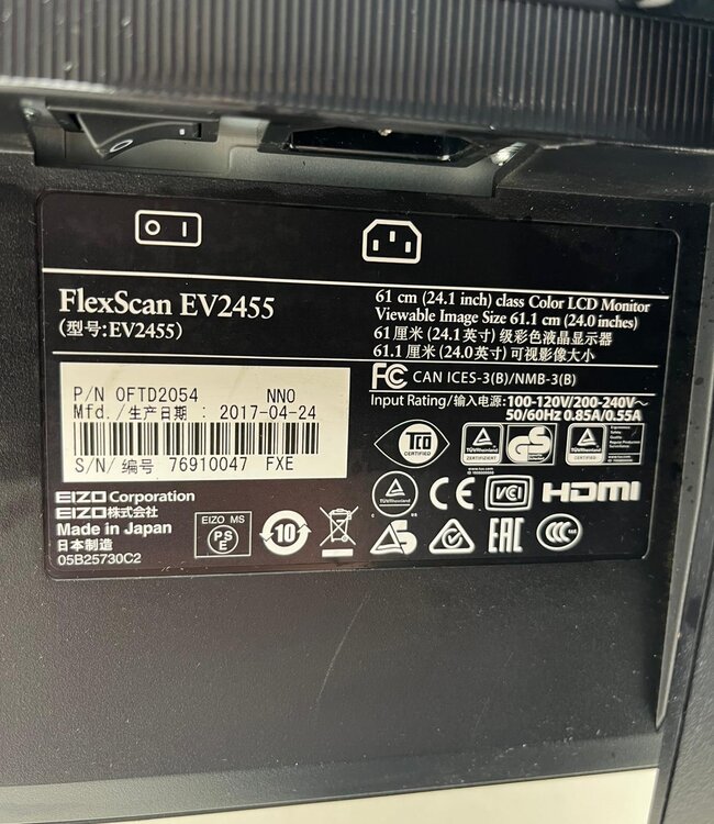 Eizo Flexscan EV2455 24 inch Monitor Zwart