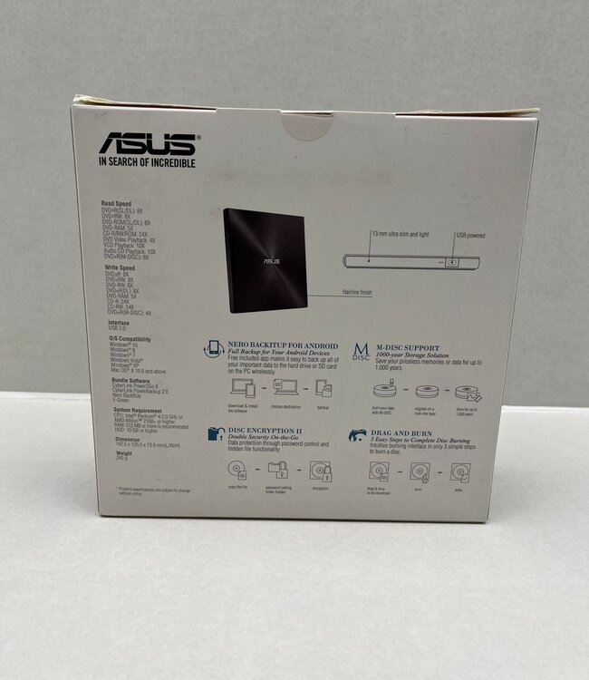 Asus SDRW-08U7M-U Ultra Slim USB zwart