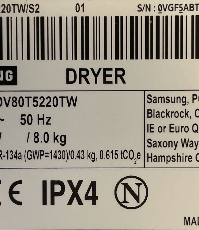 Samsung SmartThings Warmtepompdroger (DV80T5220TW) 8 kg